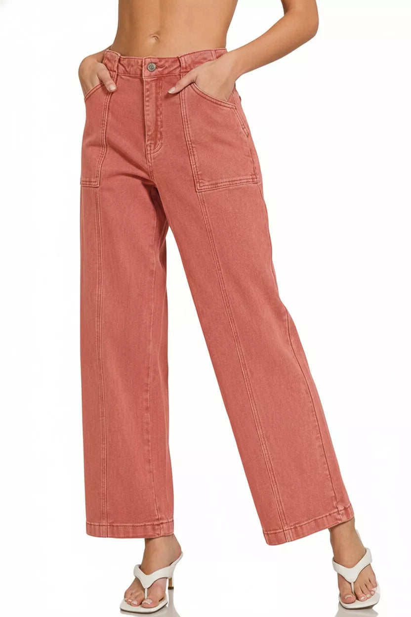 Zenana Straight Leg Utility Pocket Jeans - cas7m