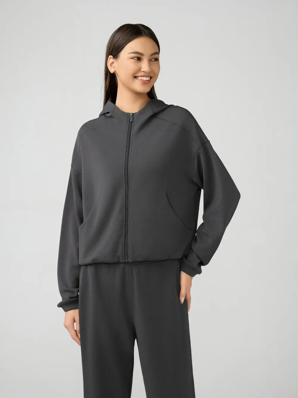 Millennia Zip Up Dropped Shouder Active Hooded - cas7m
