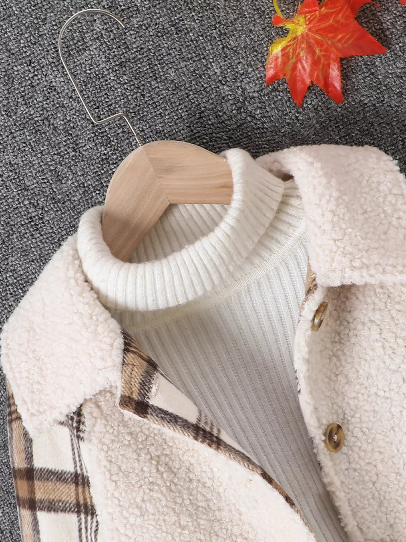 Children's Cozy Plaid Sleeve Fleece Jacket - cas7m