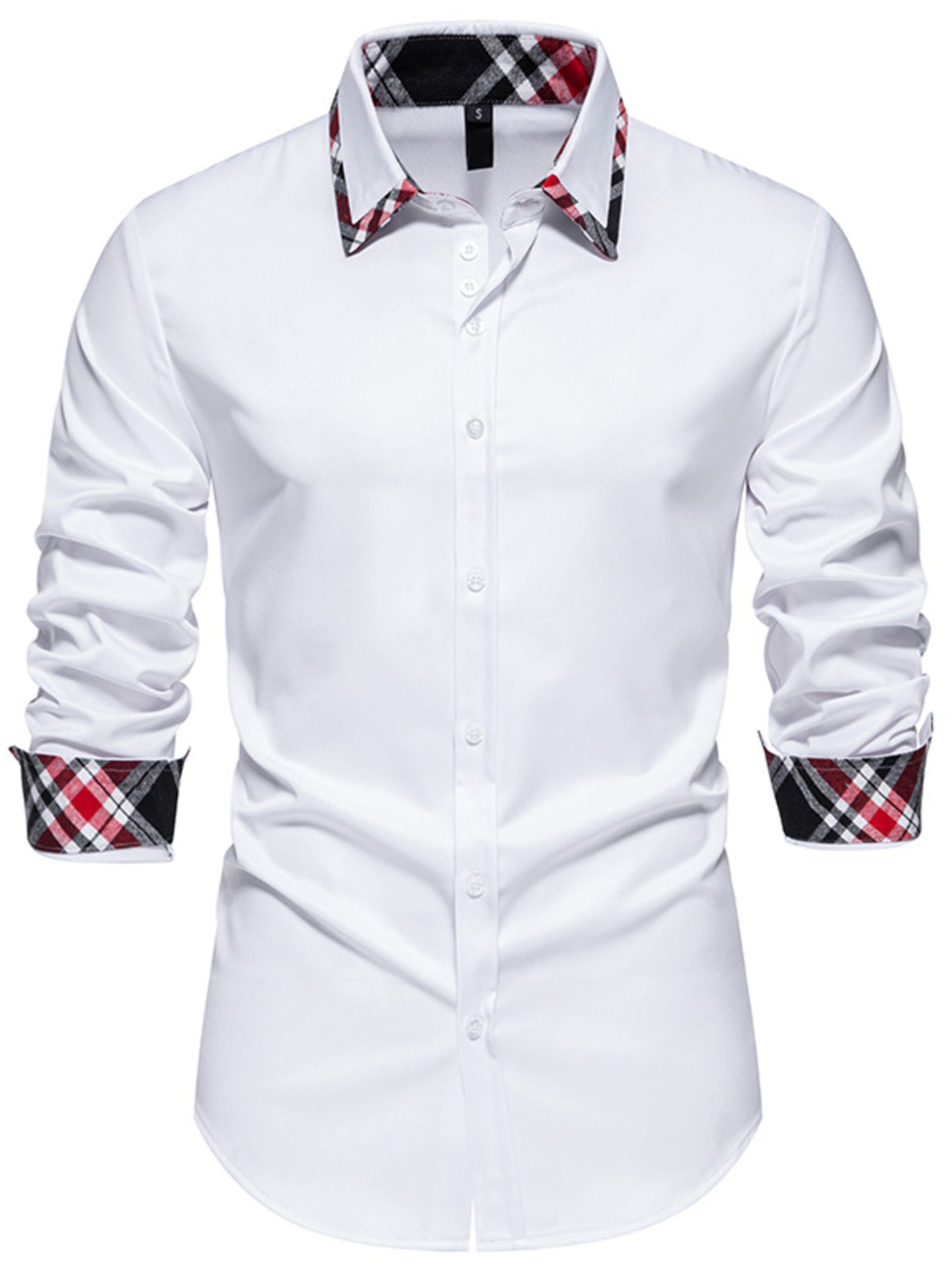 Men's Slim Fit Long Sleeve Plaid Trim Shirt - cas7m