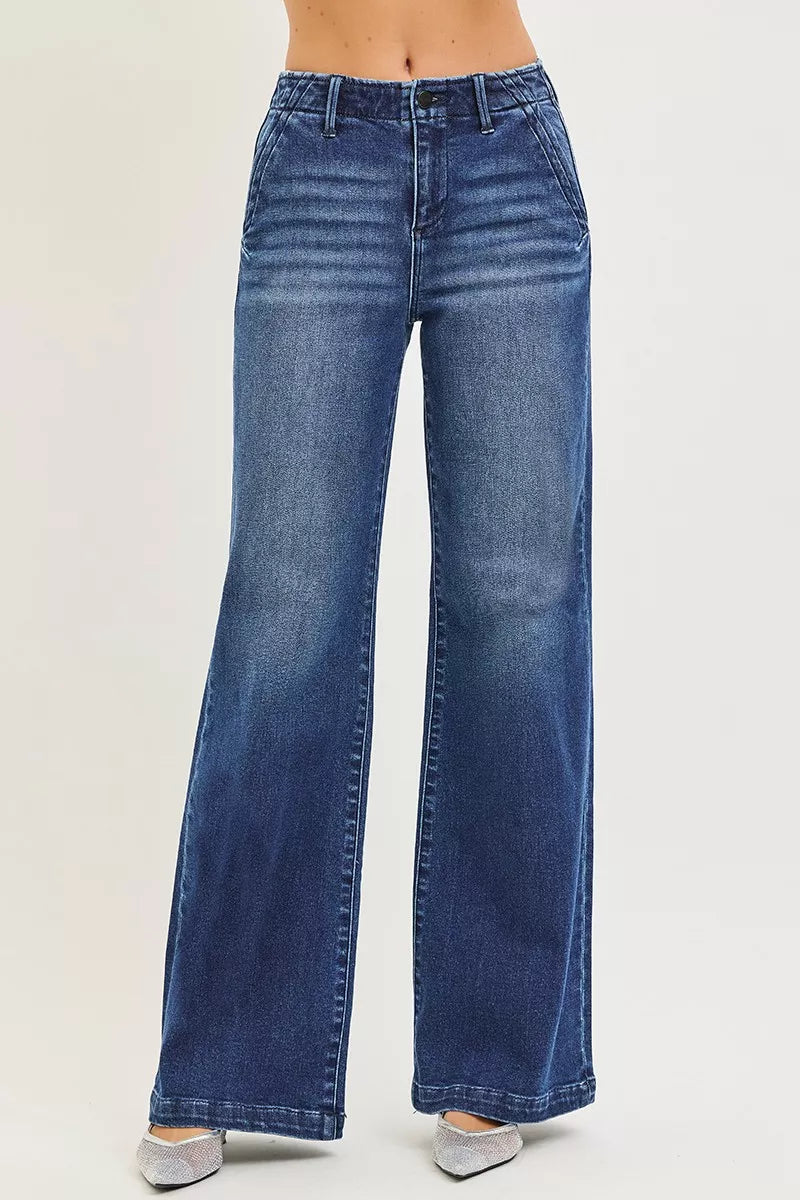 RISEN High Rise Wide Leg Slanted Pocket Jeans - cas7m