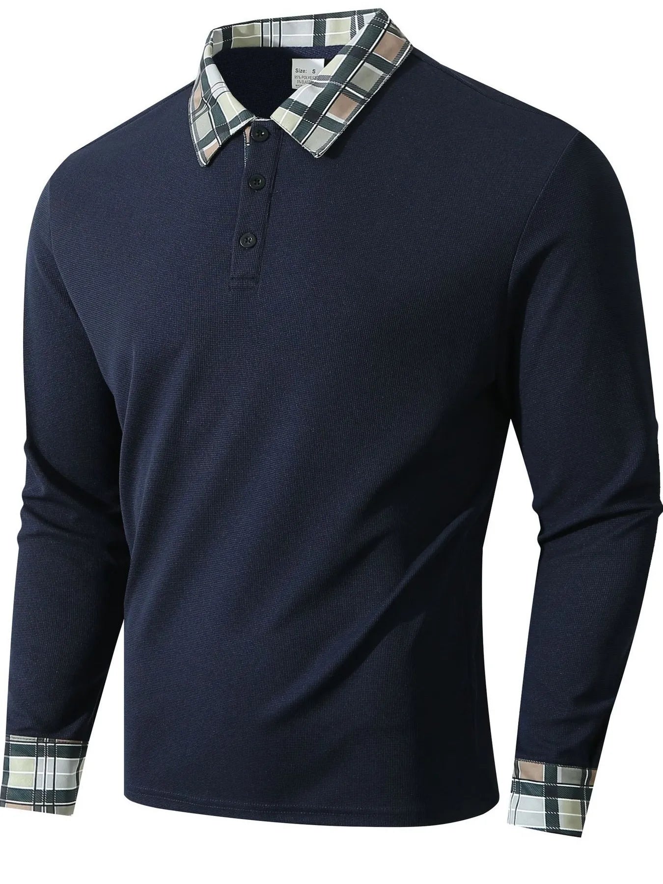 Men's Long Sleeve Plaid Collar Polo Shirt - cas7m
