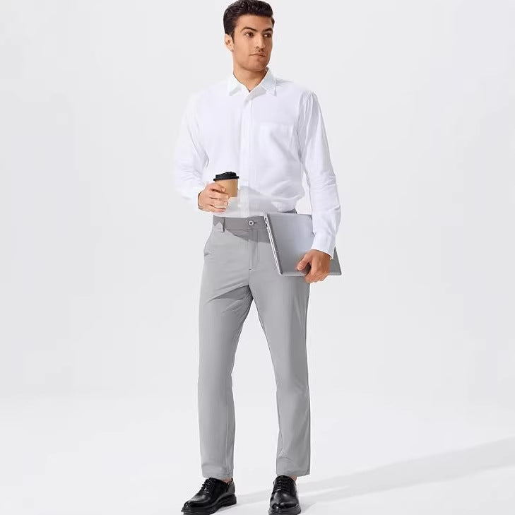Stretch Solid Color Golf Men's Dress Trousers Long Pants - cas7m