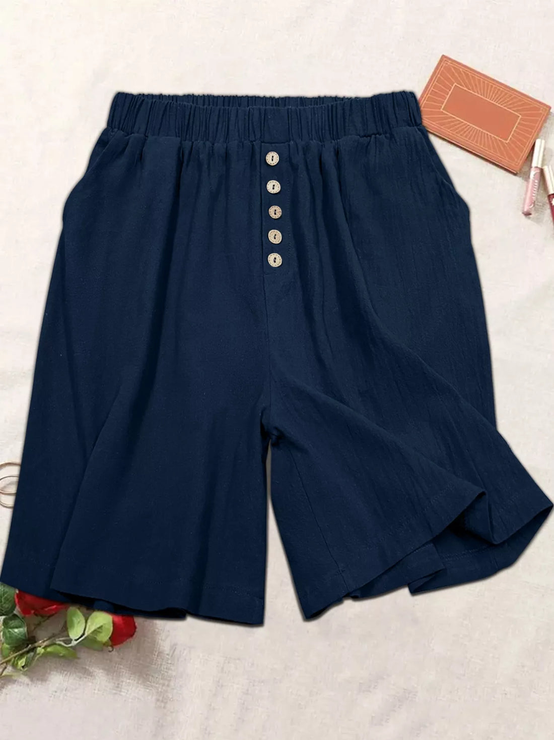 Plus Size Elastic Waist Casual Shorts - cas7m