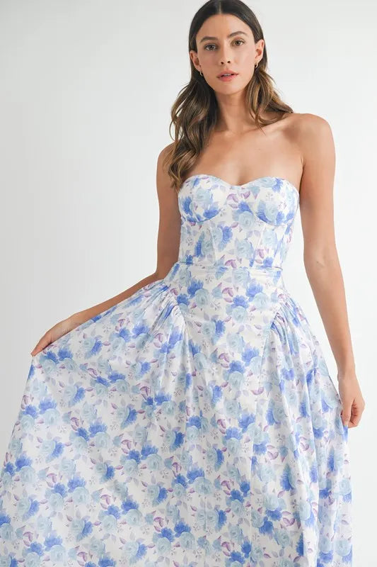 MABLE Sweetheart Neckline Floral Printed Midi Dress - cas7m