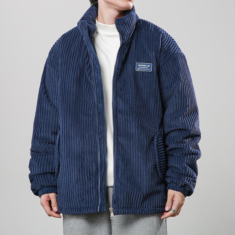 Winter Corduroy Cotton-padded Coat Warm Stand Collar Zipper Jacket Casual Outdoor Streetwear Men's Clothing - cas7m