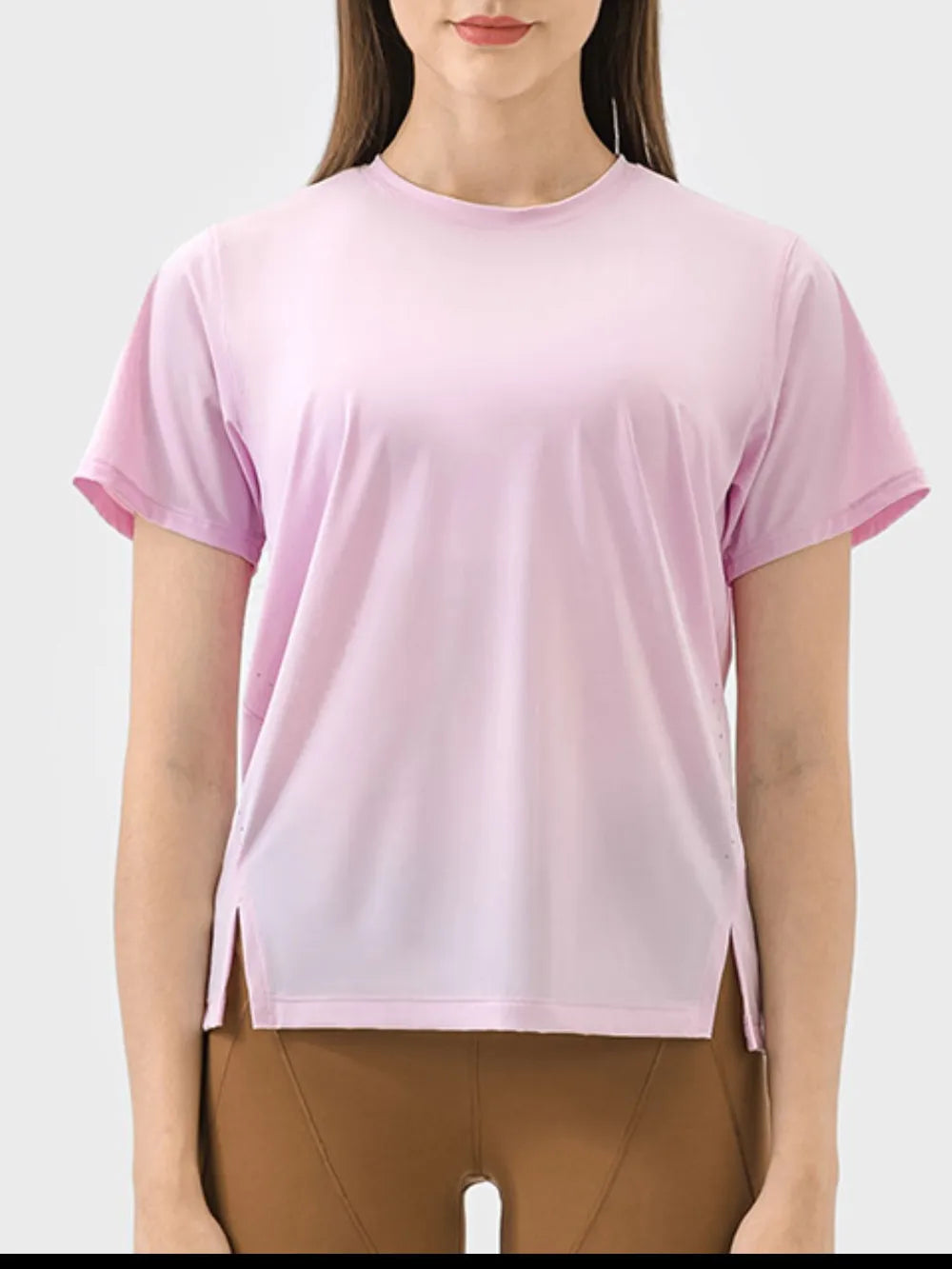 Millennia Slit Round Neck Short Sleeve Active T-Shirt - cas7m