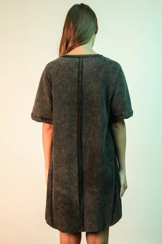 VERY J Mineral Washed Ribbed Knit Mini Dress - cas7m