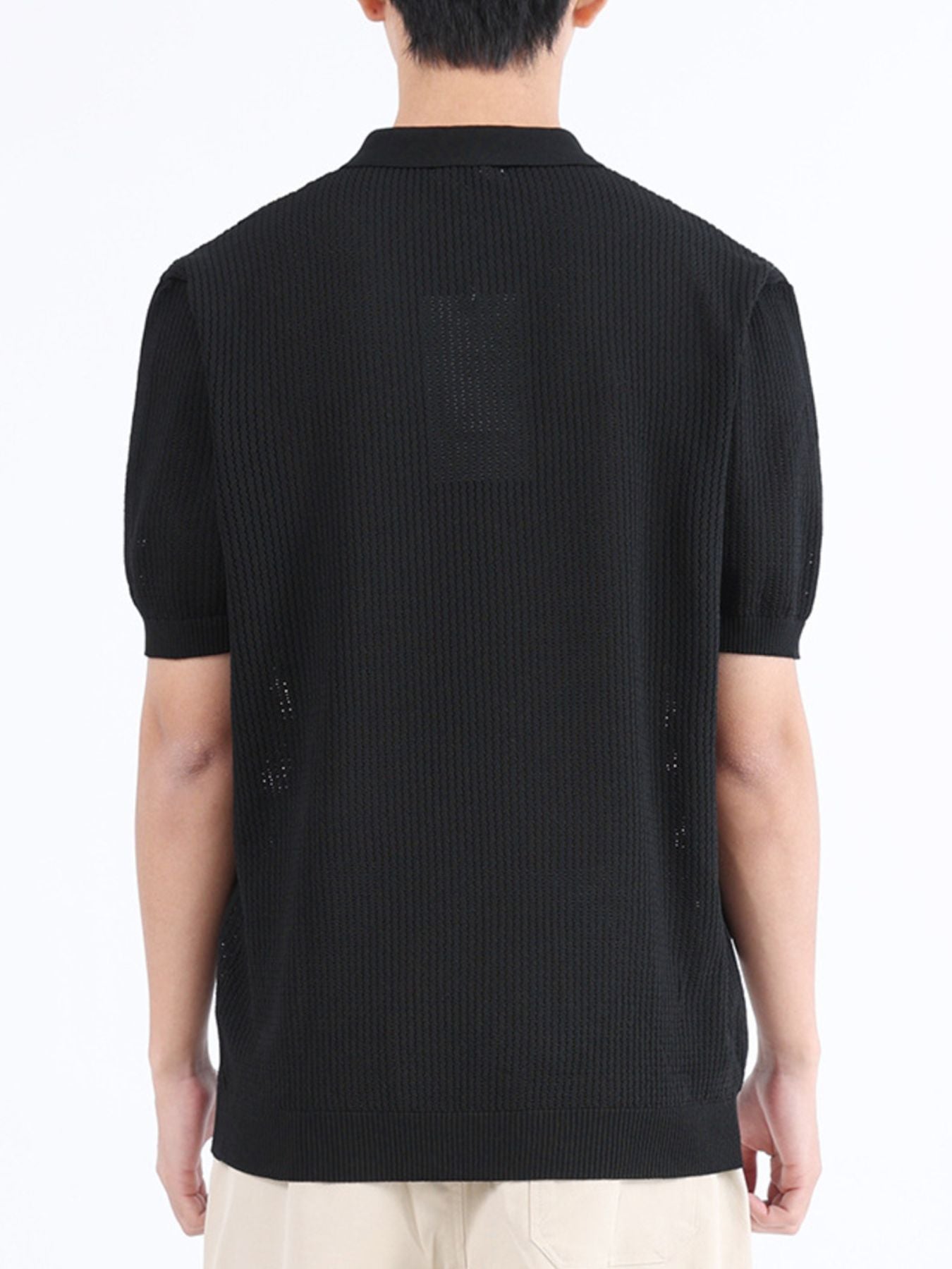 Men's Plus Size Textured Knit Short Sleeve Polo Shirt - cas7m