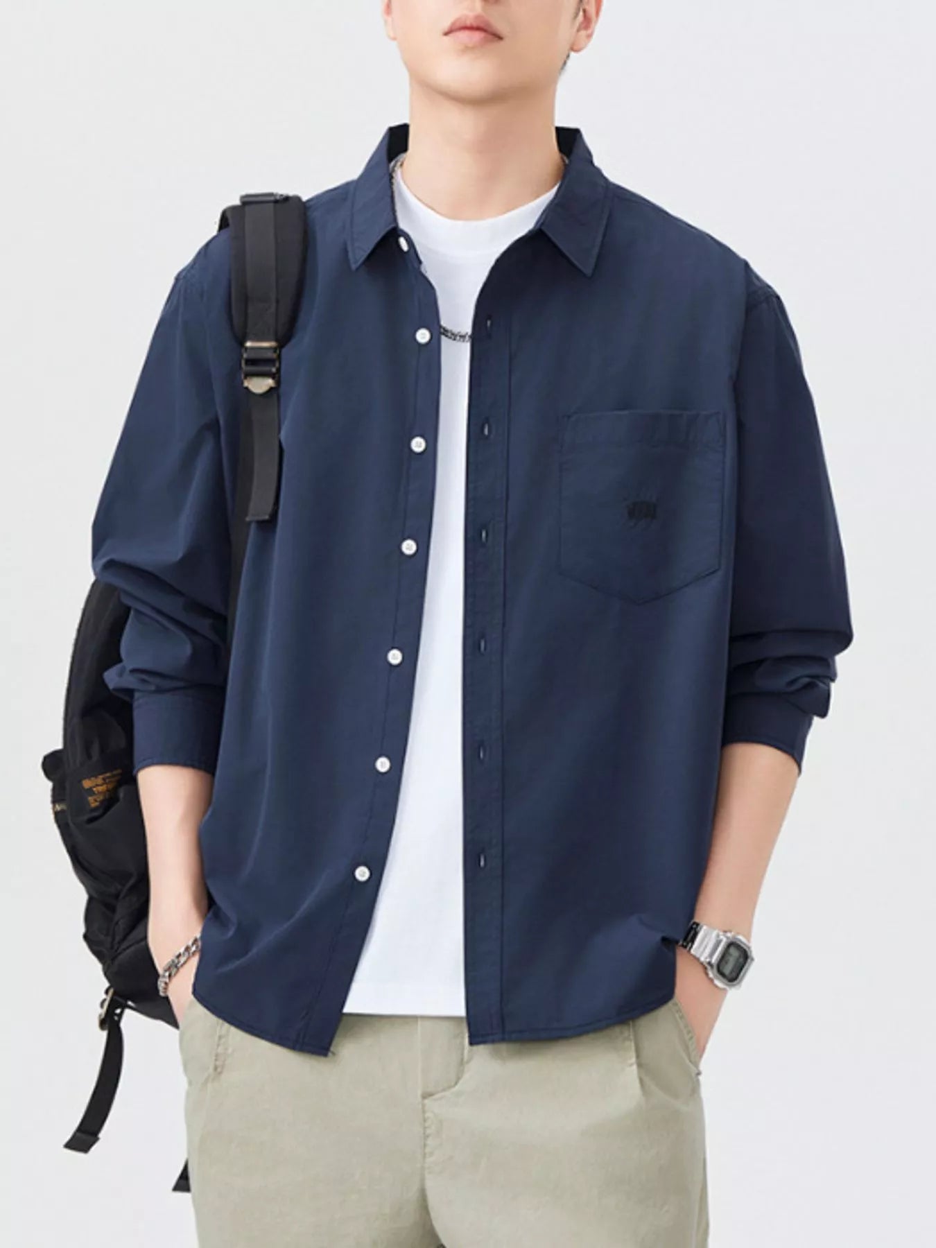 Men's Plus Size Button Up Long Sleeve Shirt - cas7m