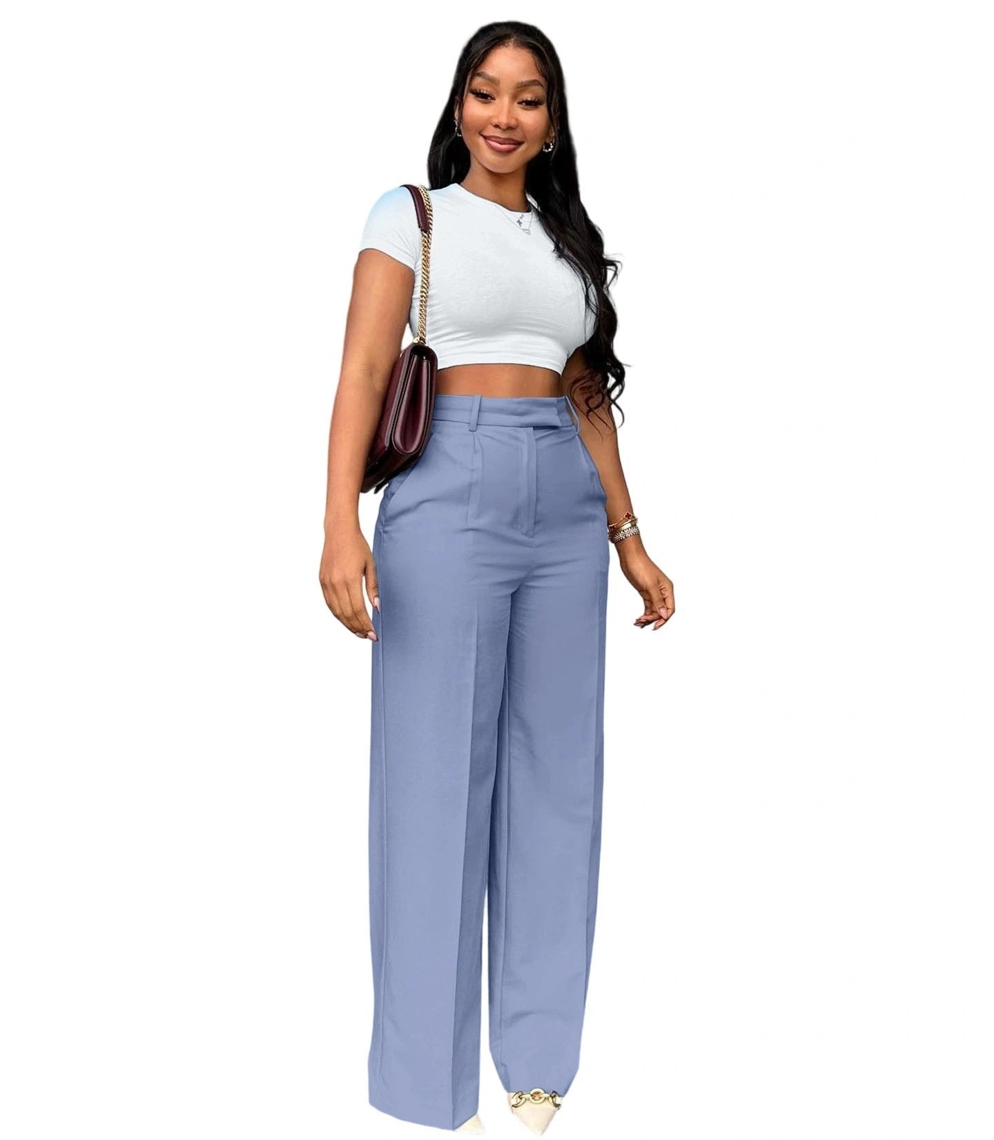 Women's High Waist Straight-leg Wide-leg Pants - cas7m