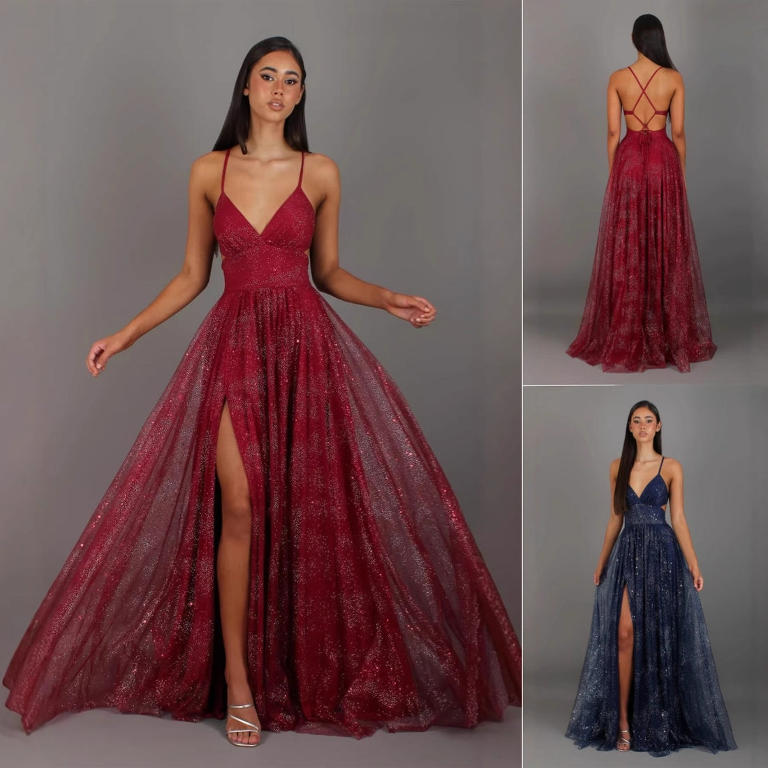 Elegant Womens V-neck Sleeveless Strapless Dress With A Flared Hem High Waist Split Women Long Dresses Party Dress - cas7m