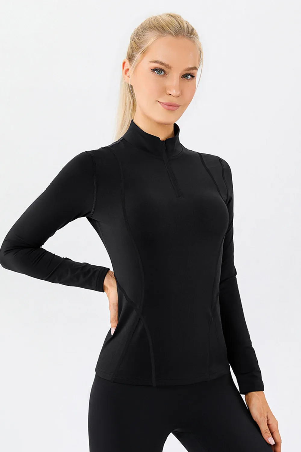 Mock Neck Quarter Zip Active T-Shirt - cas7m
