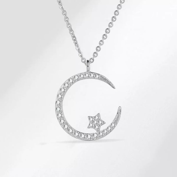 Crescent Moon Star Pendant Necklace - cas7m