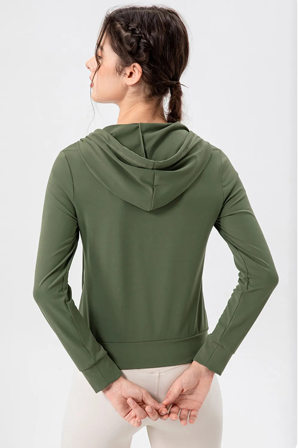Drawstring Zip Up Hooded Active Outerwear - cas7m