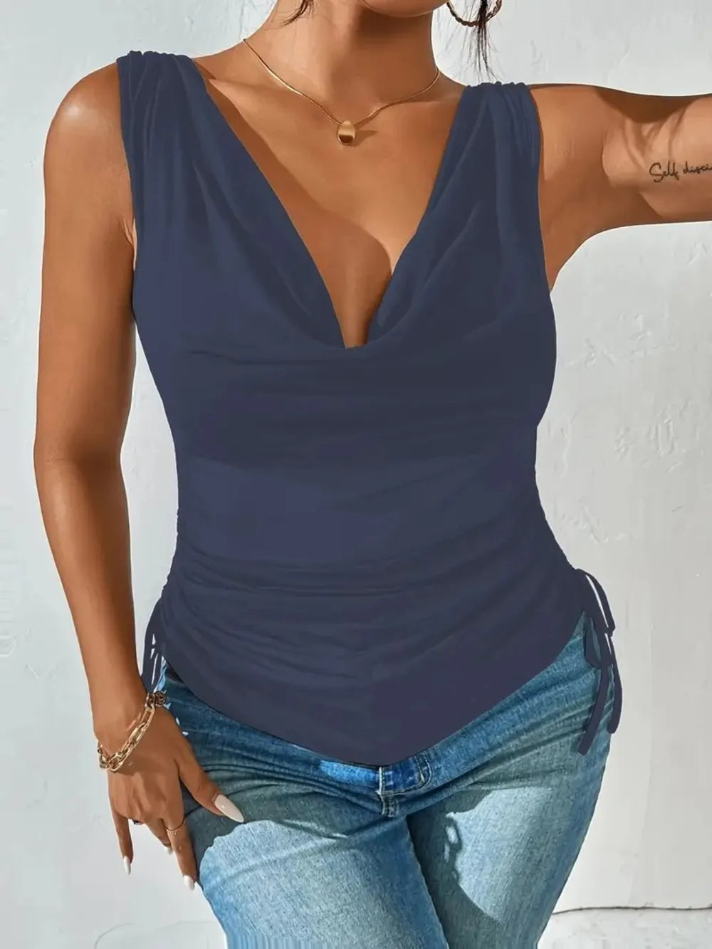 Side Drawstring Ruched Tank - cas7m