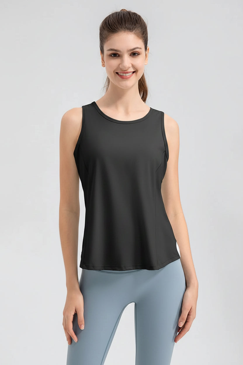 Wide Strap Round Neck Active Tank - cas7m