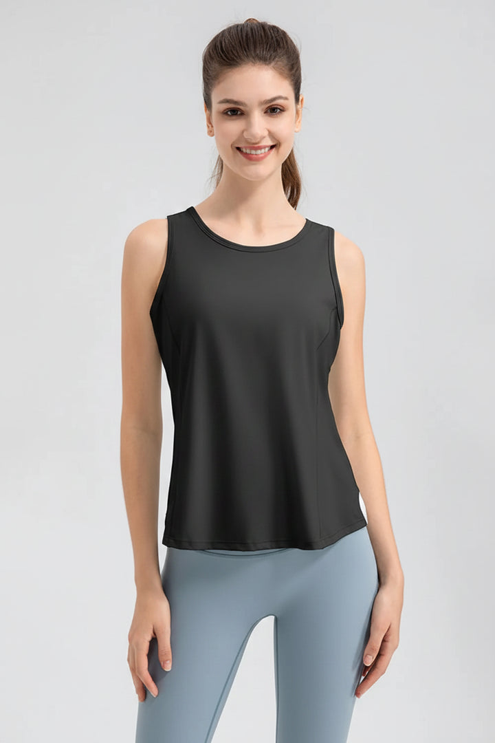 Wide Strap Round Neck Active Tank - cas7m