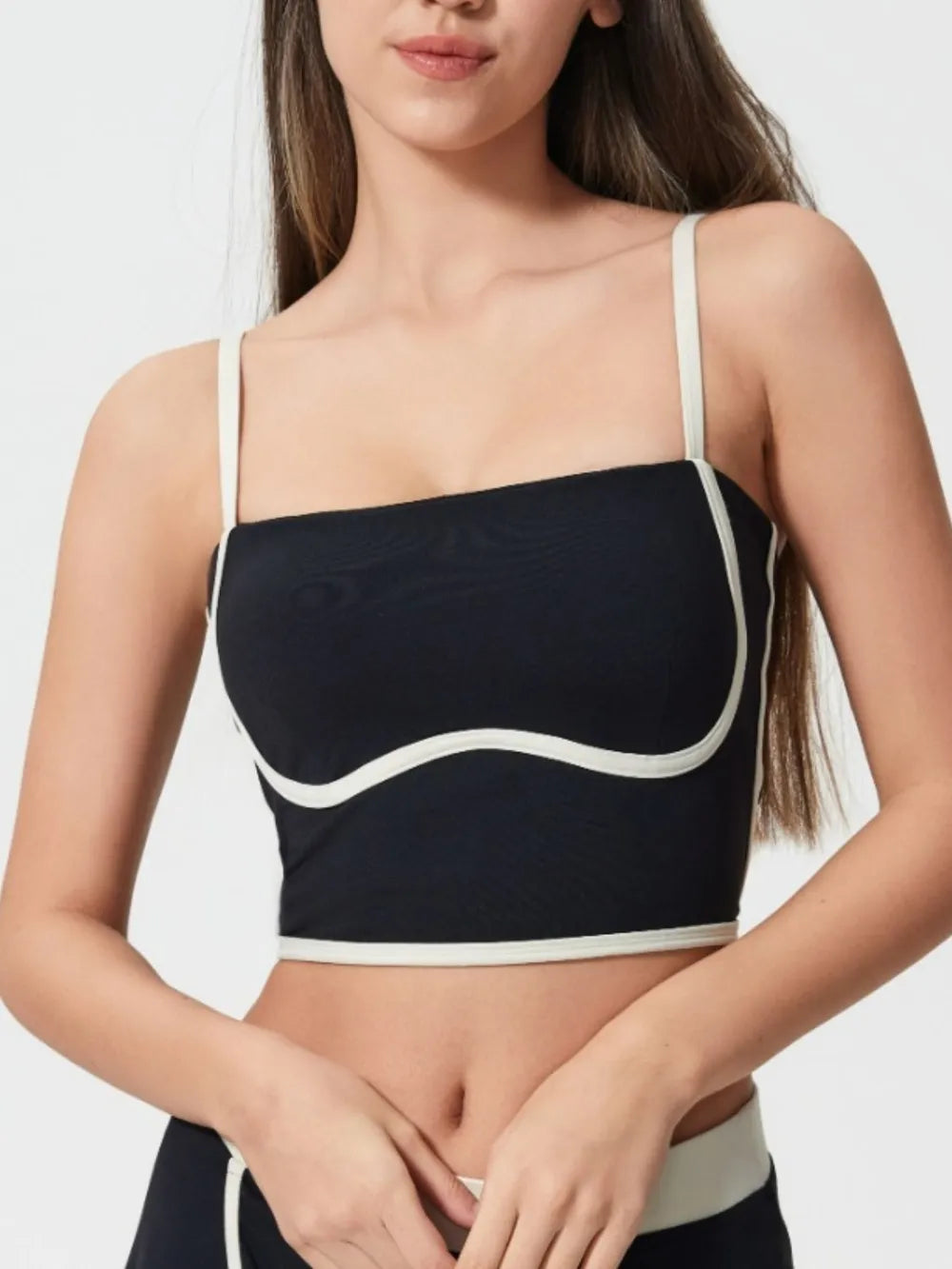 Millennia Contrast Trim Square Neck Active Cami with Detachable Chest Pads - cas7m