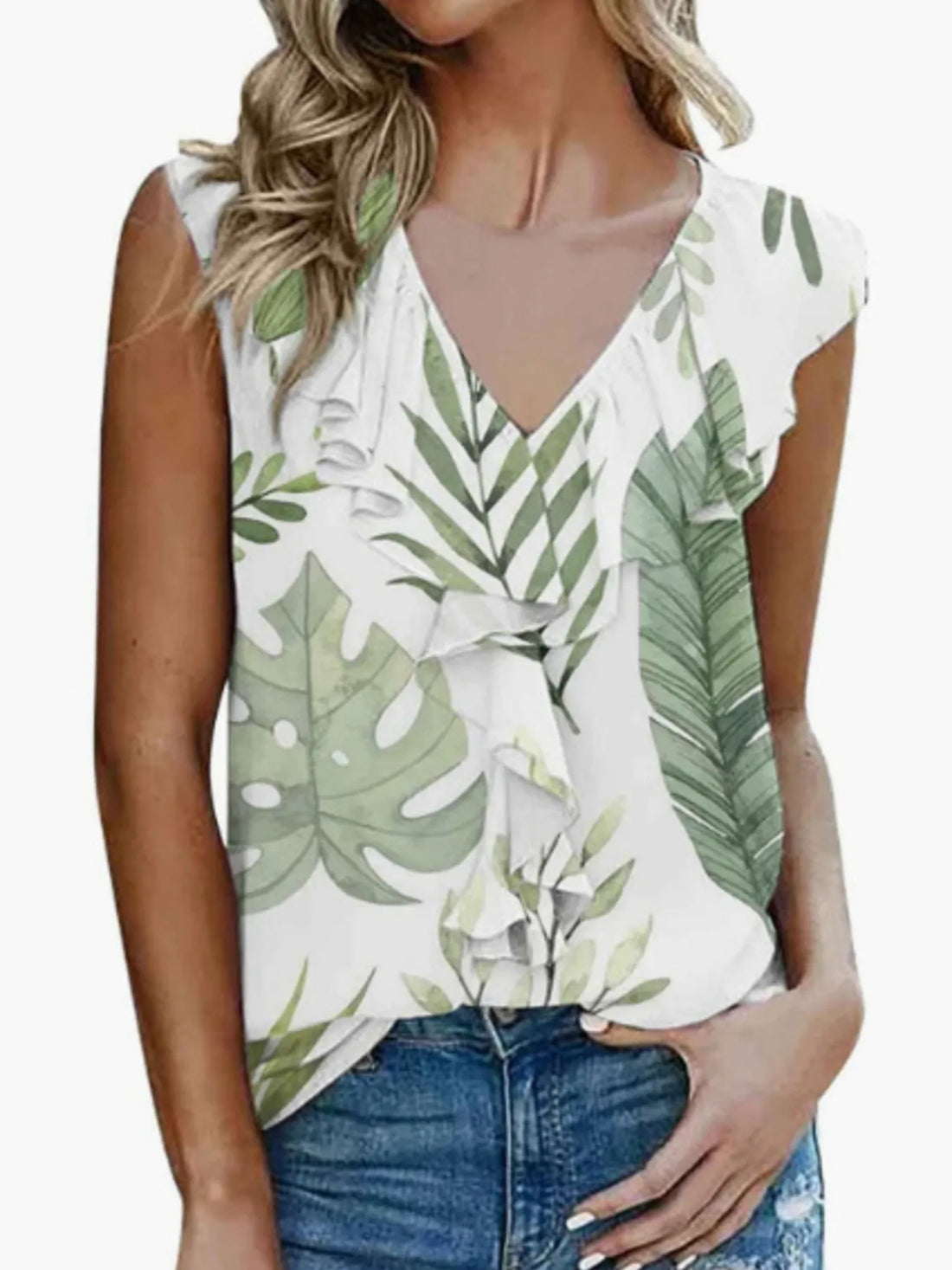 Printed V-Neck Tank - cas7m