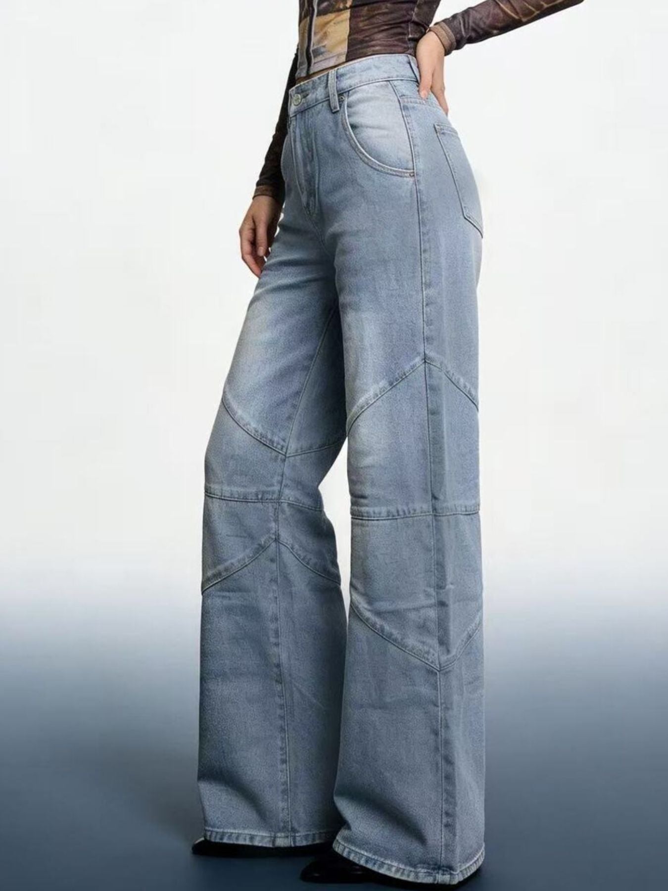 Vintage Wash Wide Leg Jeans - cas7m
