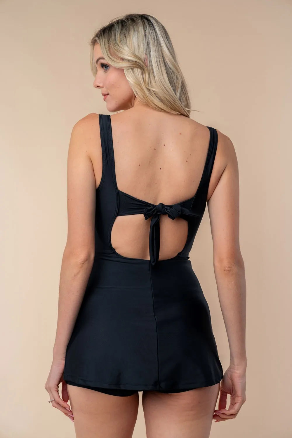 White Birch Full Size Sleeveless Tie Back Performance Knit Swim Dress - cas7m