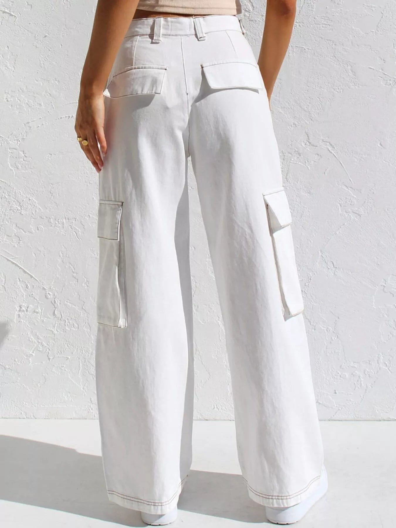 High-Waisted Wide Leg Cargo Jeans - cas7m