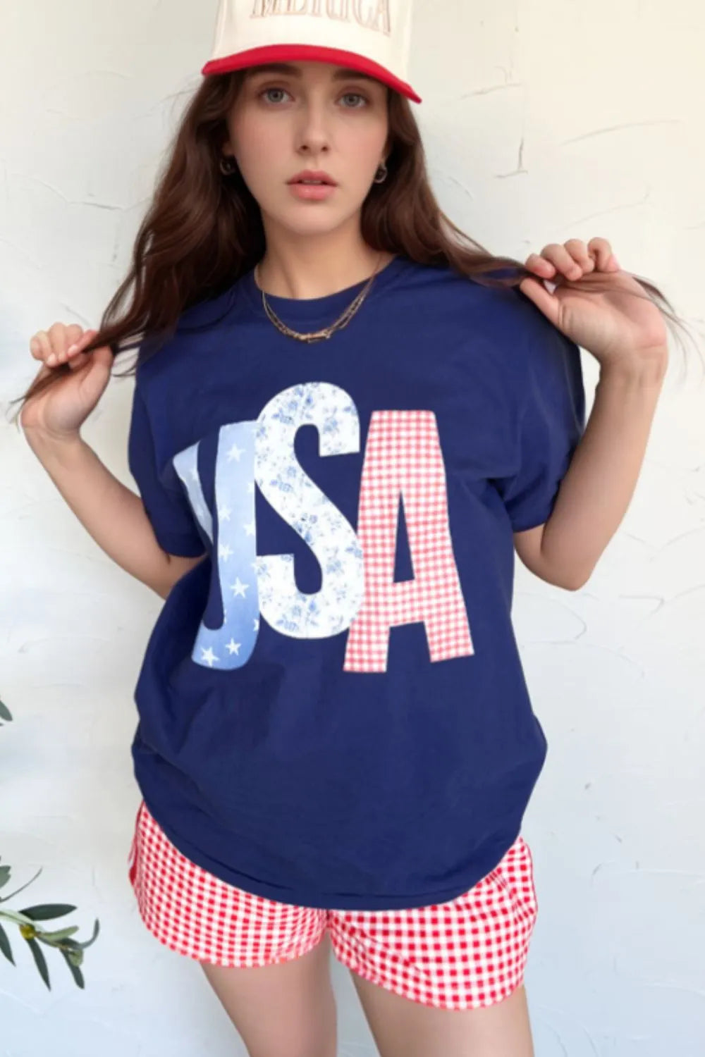 USA Letter Round Neck T-Shirt - cas7m