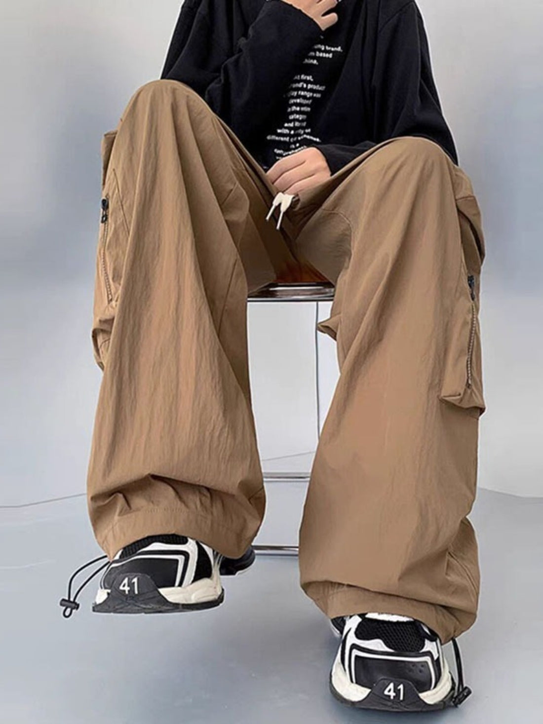 Men's Plus Size Loose Fit Cargo Pants with Drawstring - cas7m