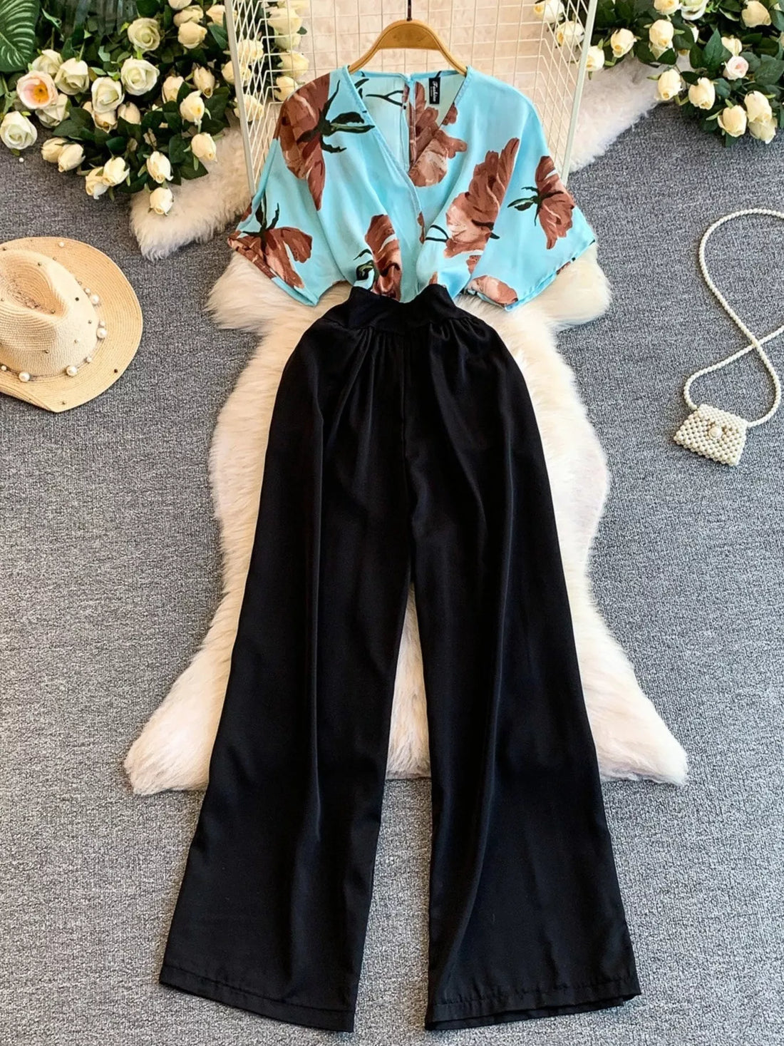 Printed Wide Leg Jumpsuit - cas7m