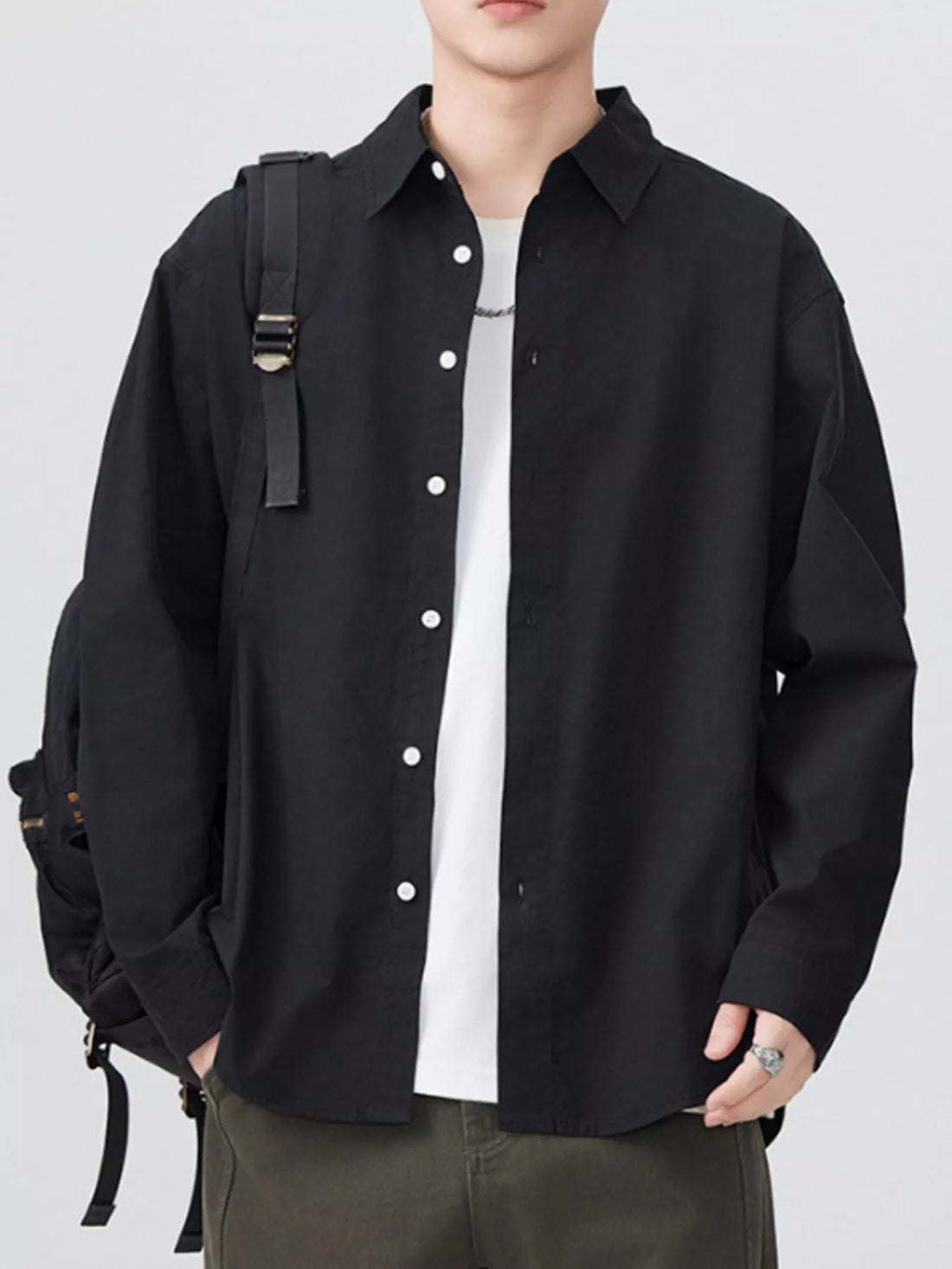 Men's Plus Size Button Up Long Sleeve Shirt - cas7m