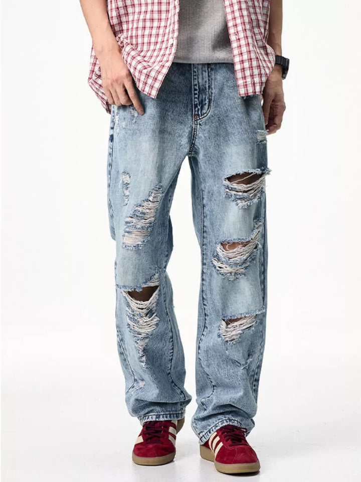 Men's Distressed Wide Leg Jeans - cas7m