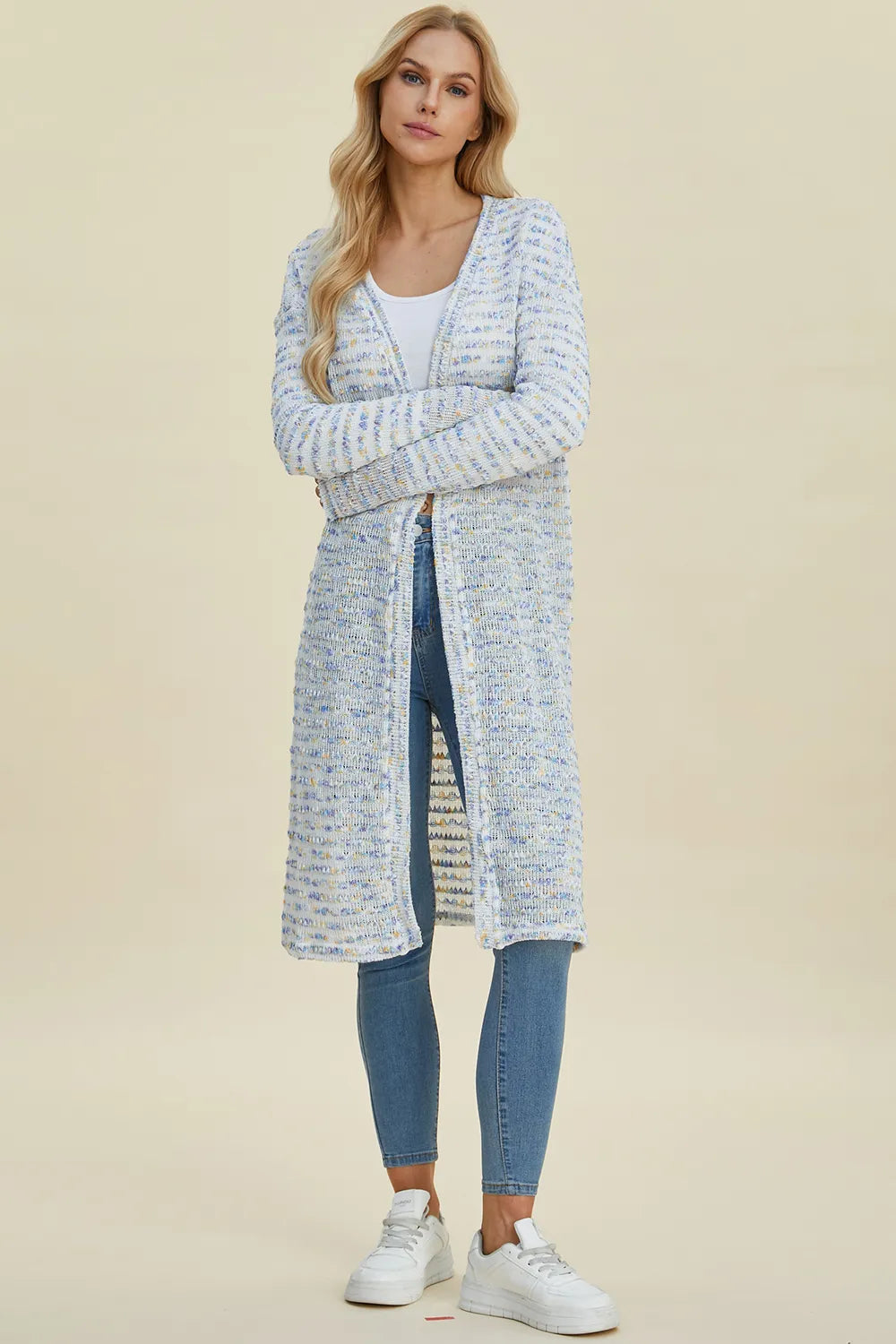 Double Take Full Size Open Front Longline Cardigan - cas7m