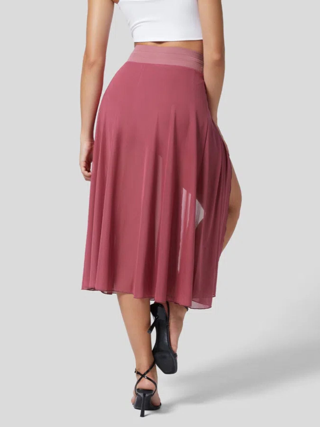 Slit Flowy Skirt with Shorts Liner - cas7m