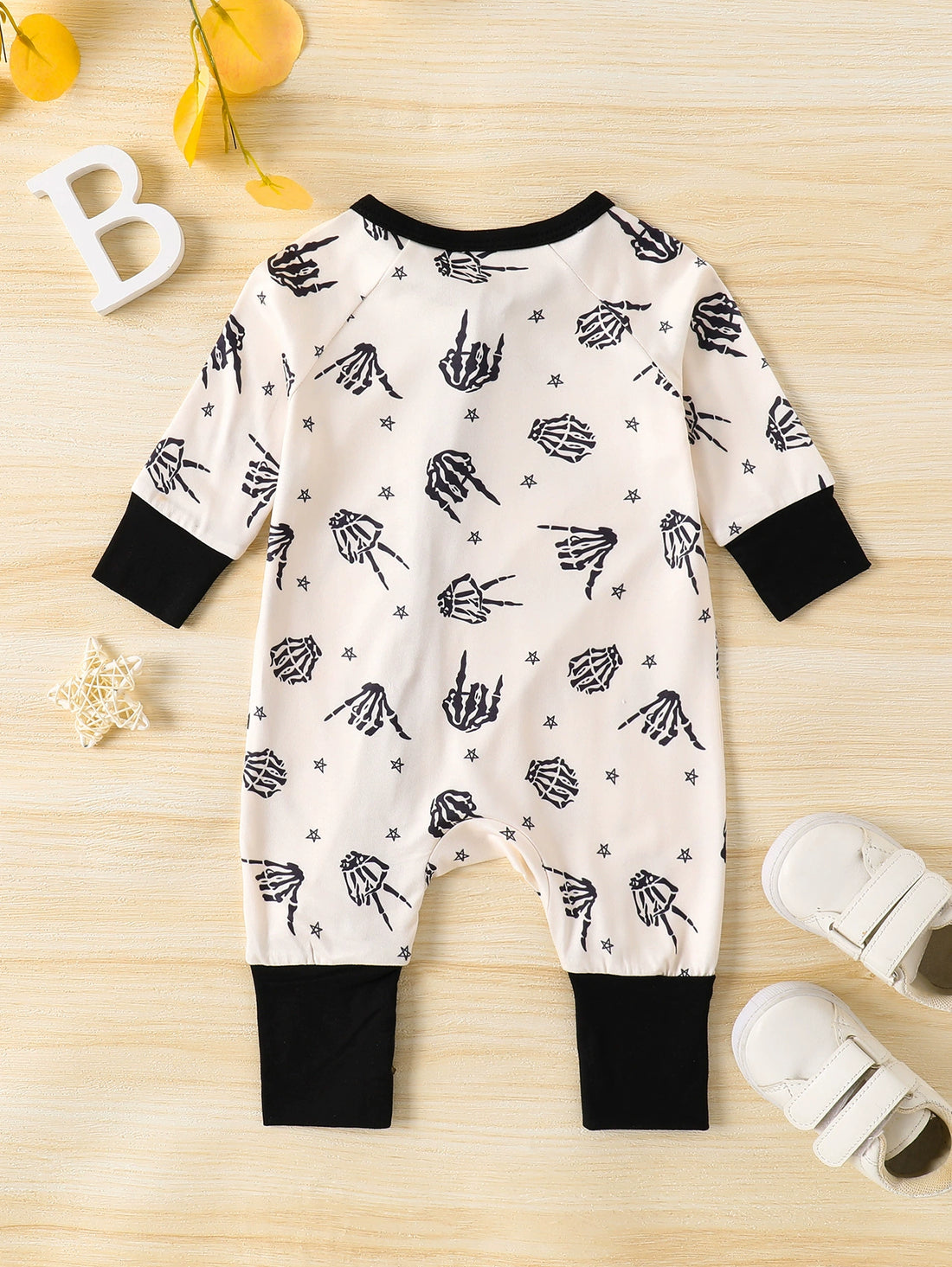 Children's Skeleton Hand Print Zipper Front One-Piece - cas7m