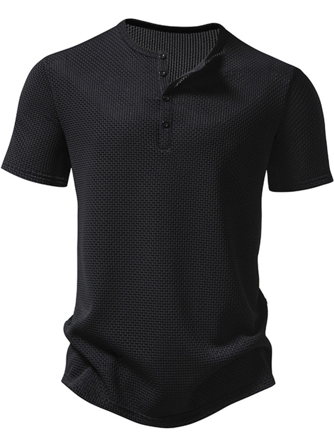 Men's Textured Henley Button Detail T-Shirt - cas7m