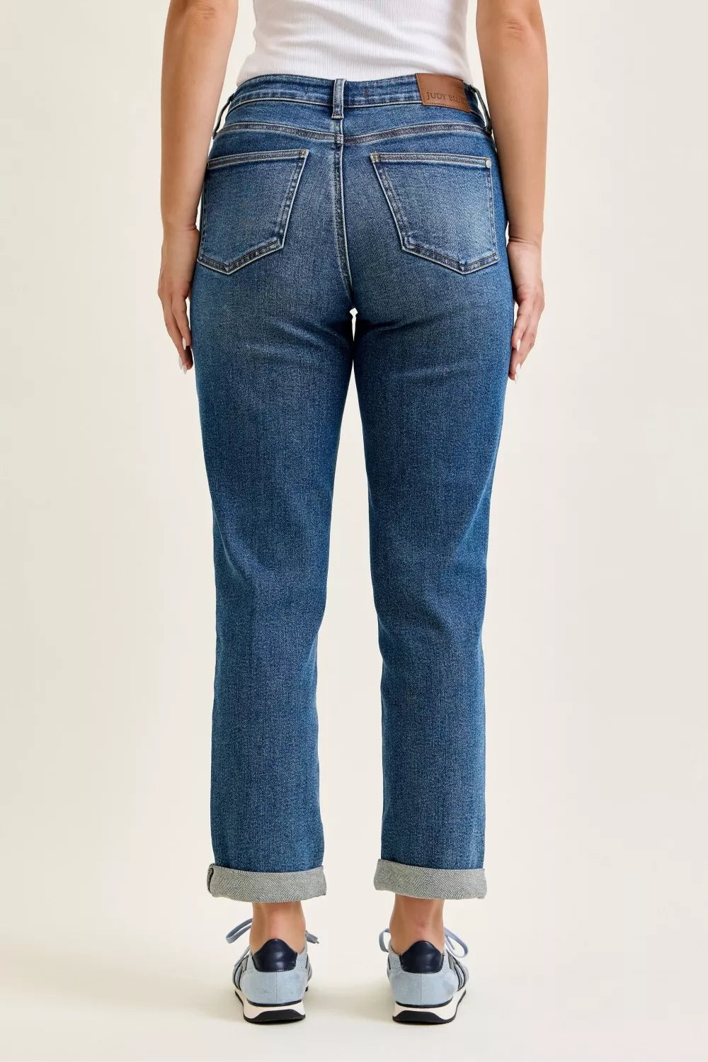 Judy Blue Mid Rise Boyfriend Embroidered Repair Patch Jeans - cas7m