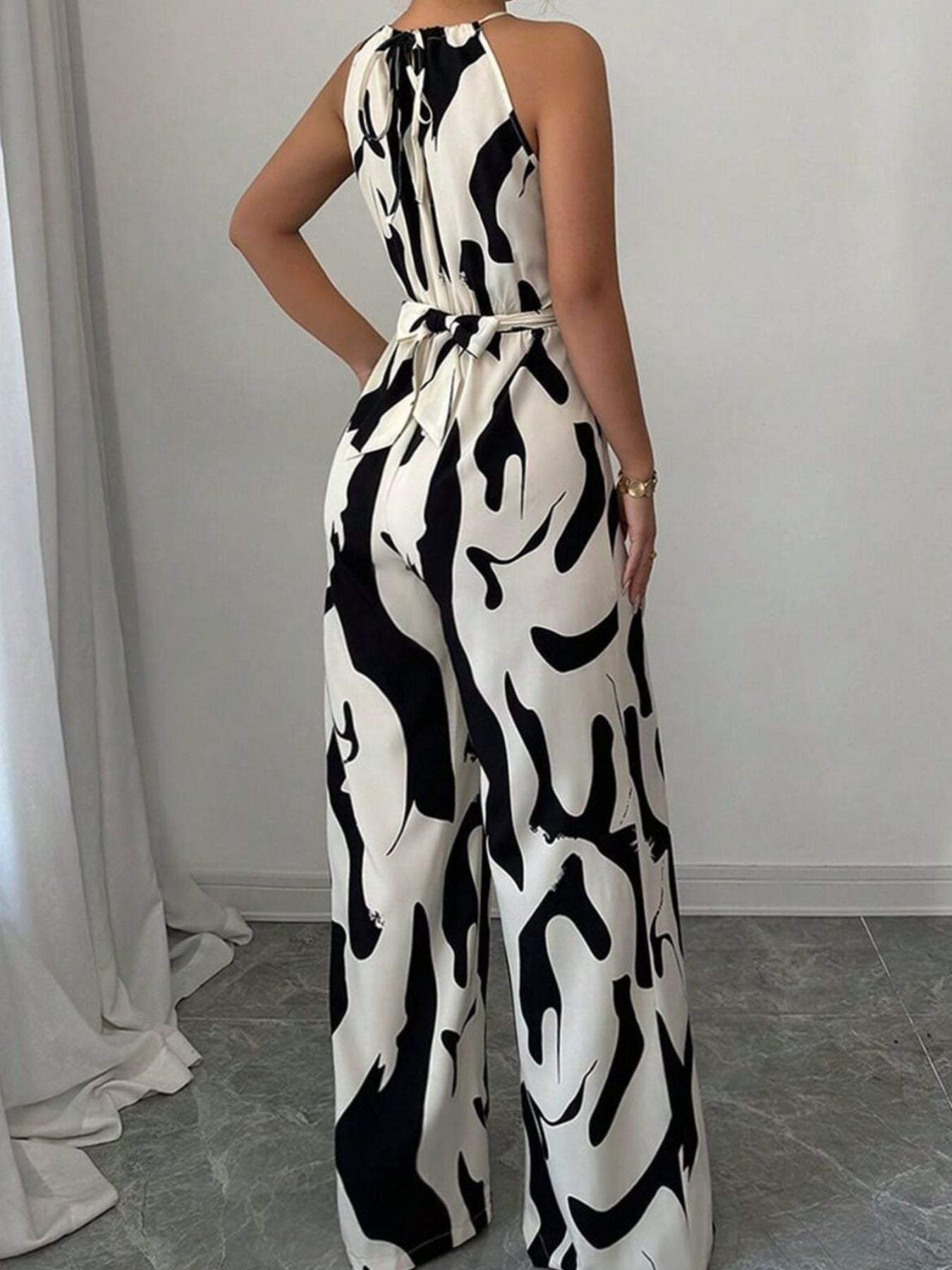Abstract Print Wide Leg Jumpsuit - cas7m
