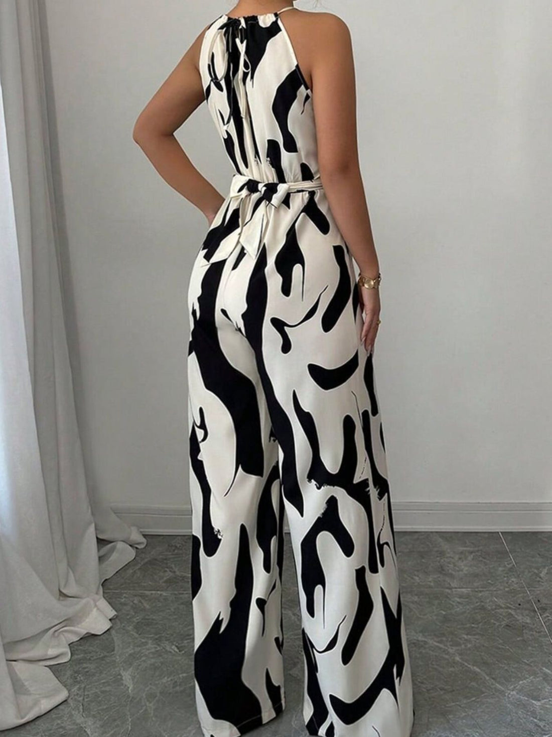 Abstract Print Wide Leg Jumpsuit - cas7m