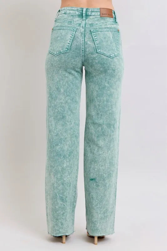 Judy Blue Full Size High Waist Garment Dyed Raw Hem Dad Jean Plus Size - cas7m