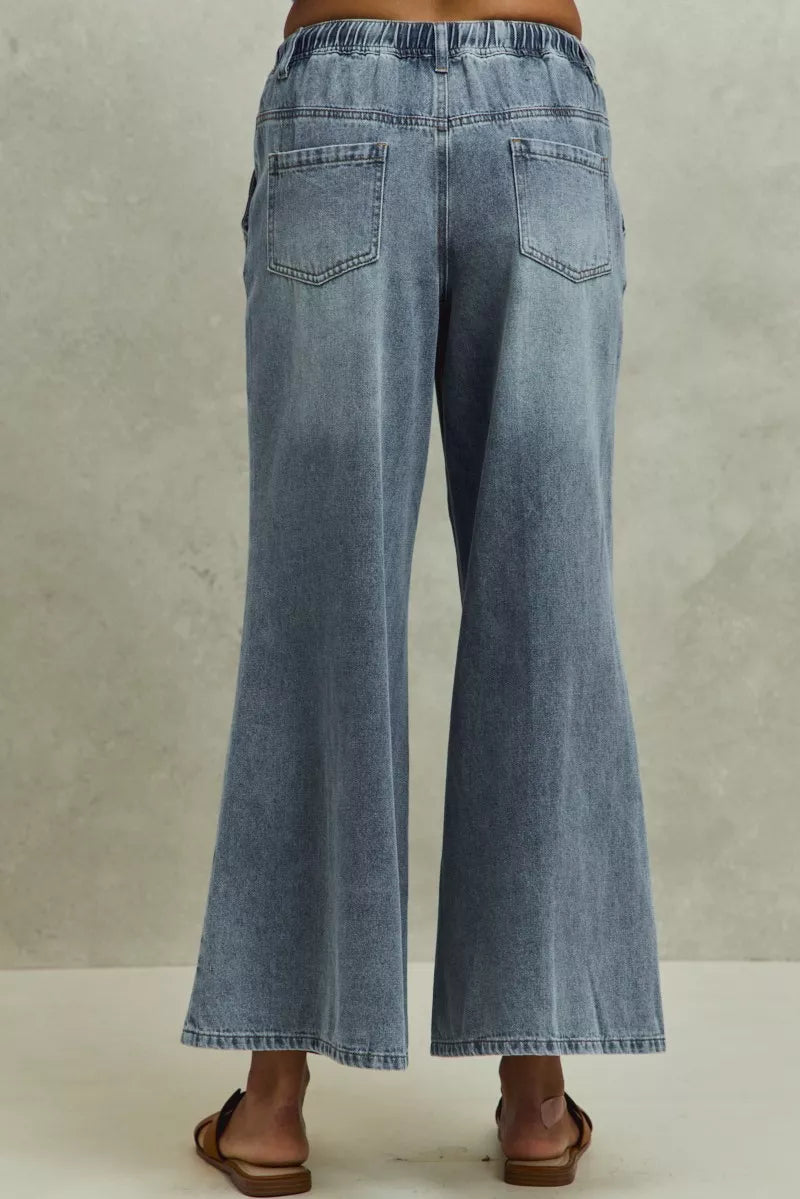 SO ME Mid Rise Elastic Waist Flare Denim Jeans - cas7m