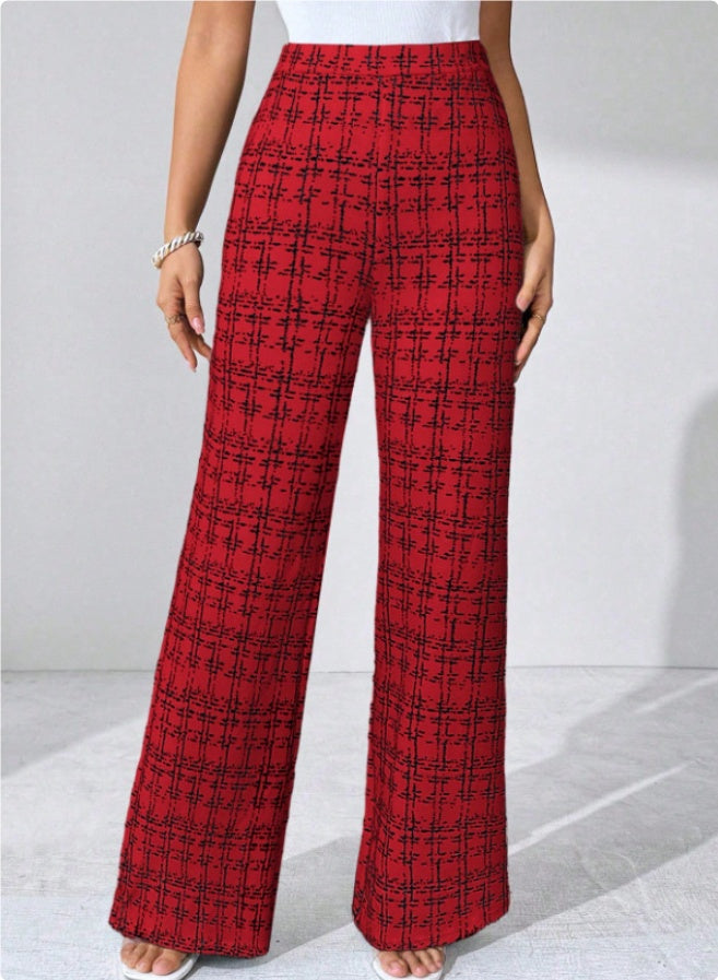 Woven Plaid High Waist Straight Women's Pants - cas7m