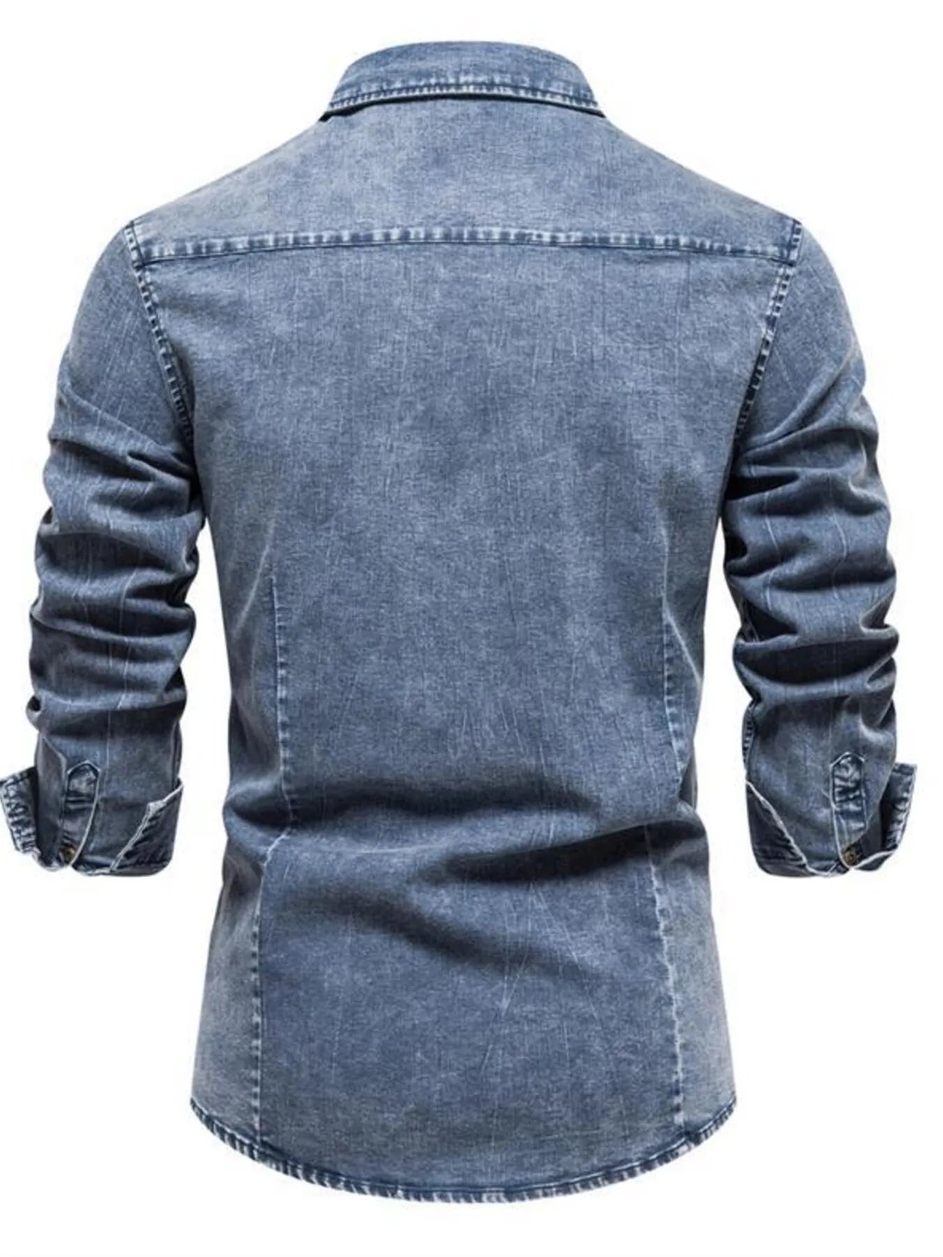 Men's Button Up Long Sleeve Denim Shirt - cas7m