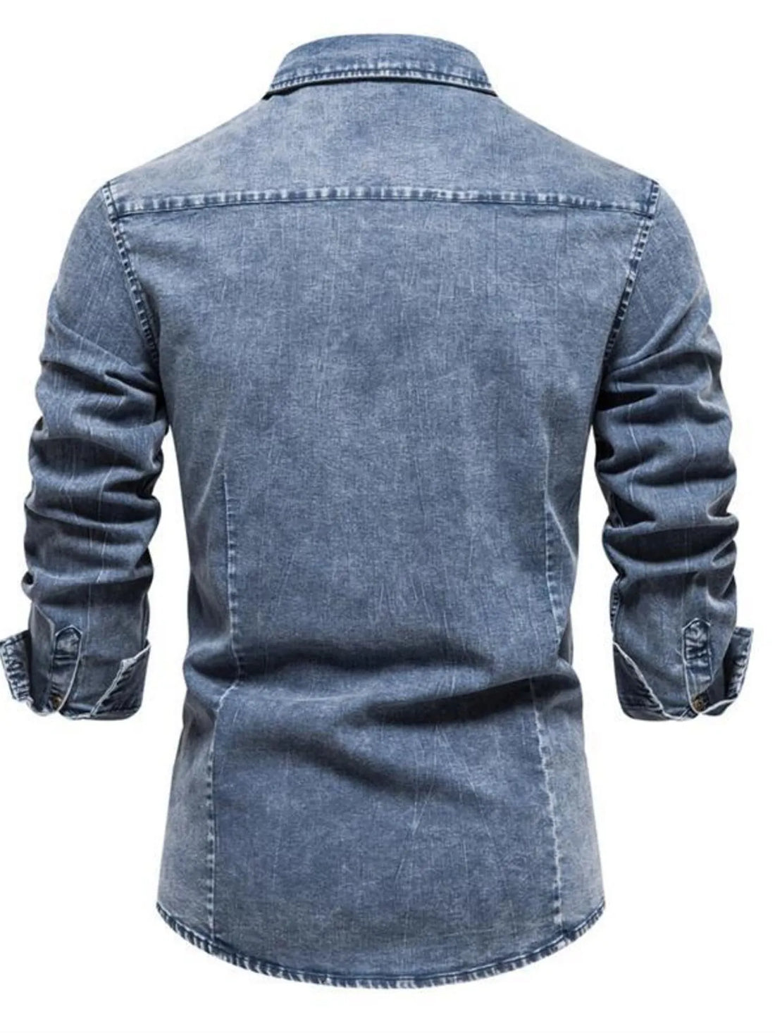 Men's Button Up Long Sleeve Denim Shirt - cas7m