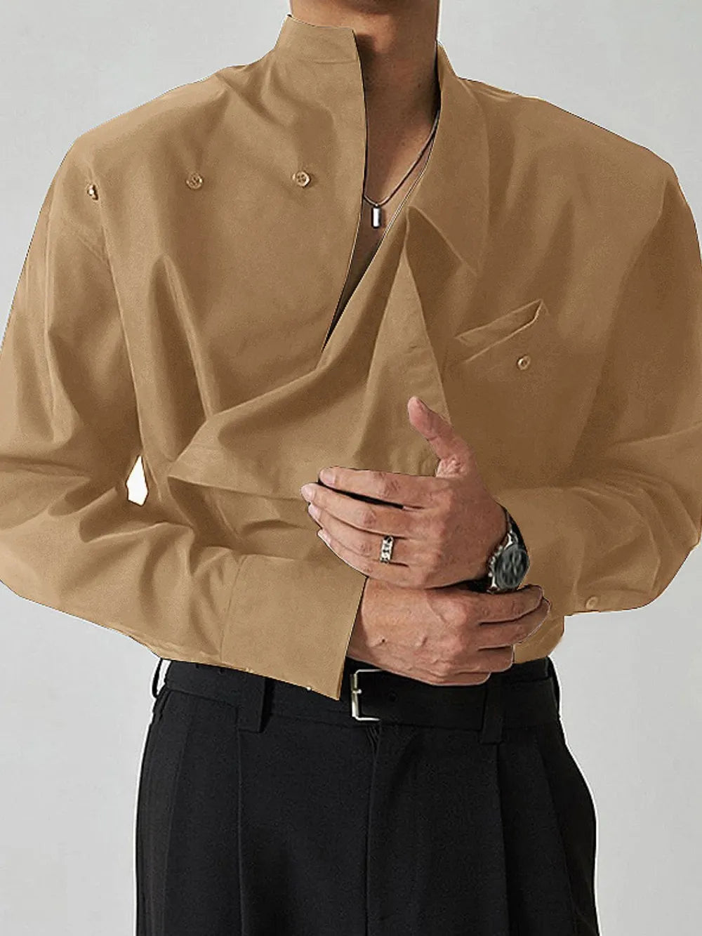 Men's Asymmetrical Long Sleeve Shirt - cas7m