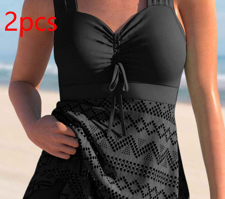 Korean Version Of Solid Color Lace One-piece Swimsuit - cas7m