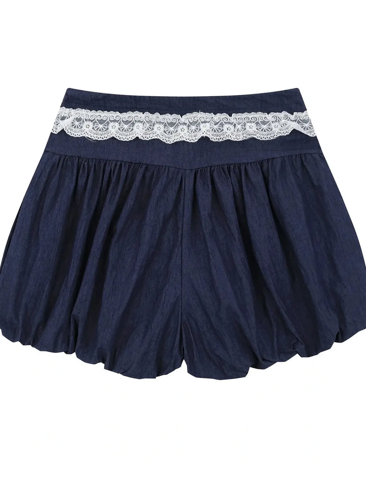 Lace Trim Shorts with Drawstring - cas7m