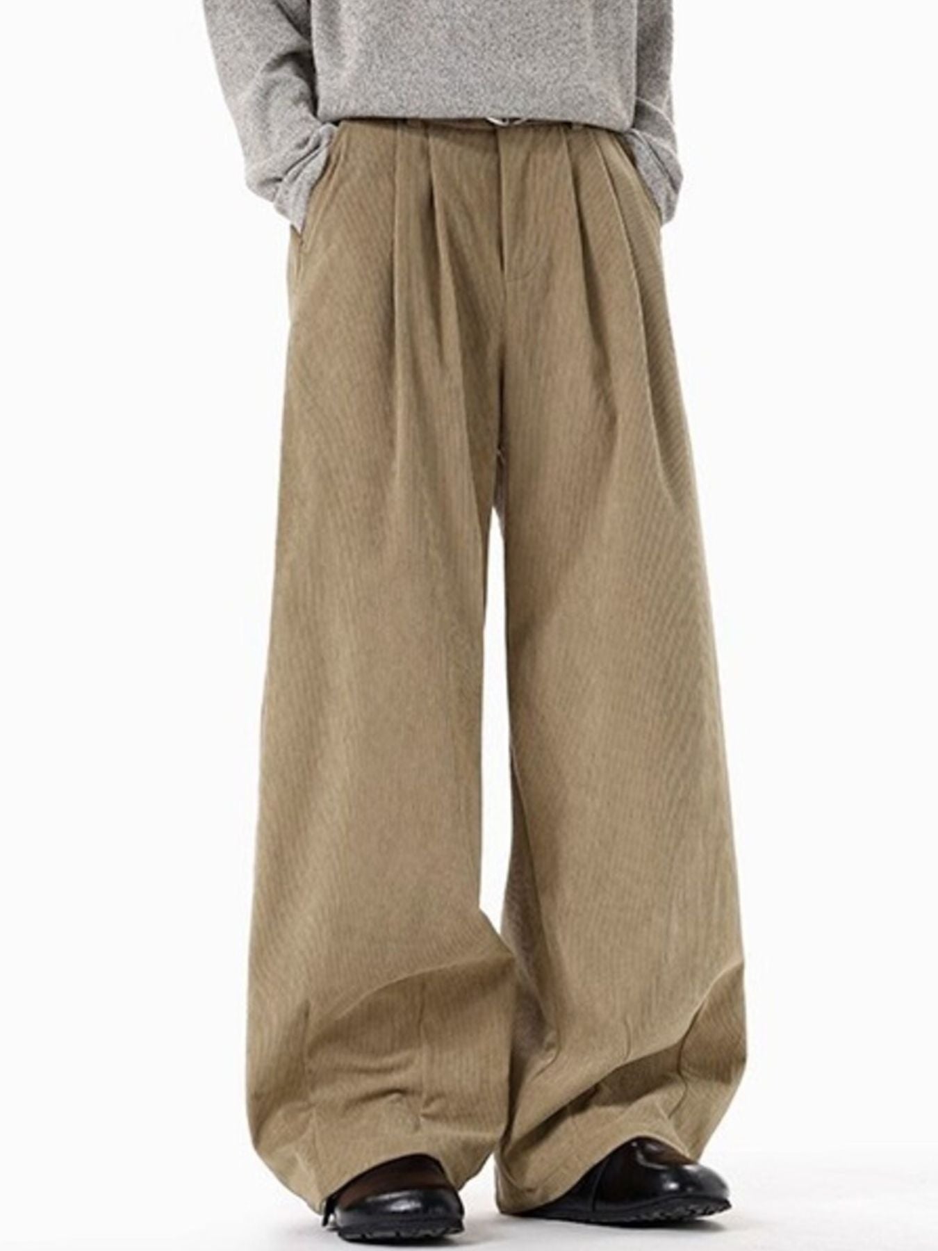 Men's Plus Size Pleated Detail Wide Leg Pants - cas7m