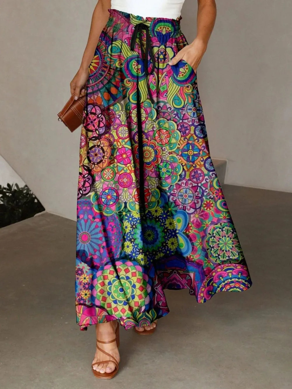 Printed Maxi Skirt with Pockets - cas7m
