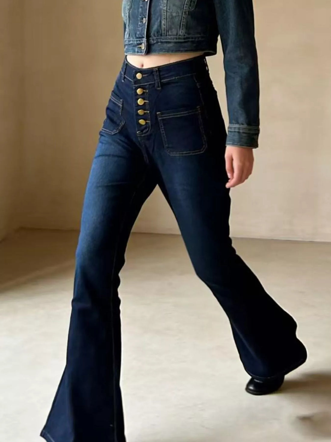 Full Size High-Waisted Button-Fly Flare Jeans Plus Size - cas7m